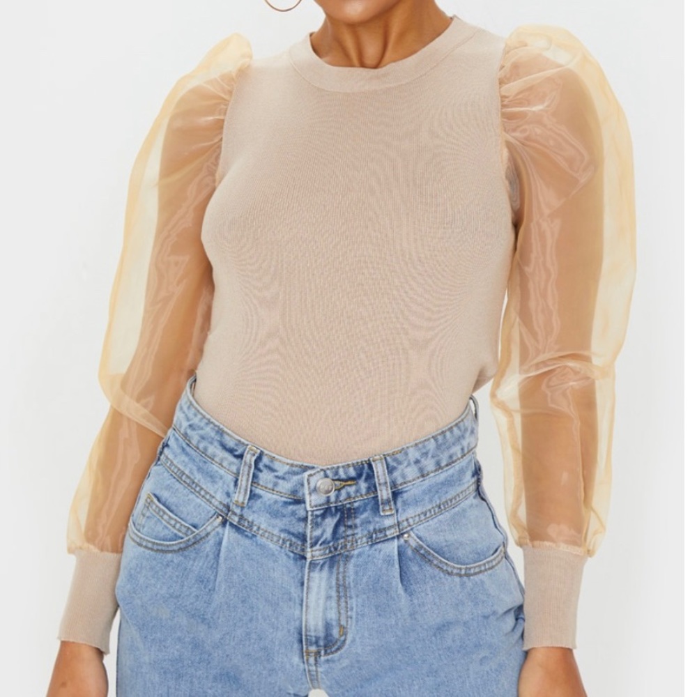 PrettyLittleThing Stone colored PuffSleeve Sweater